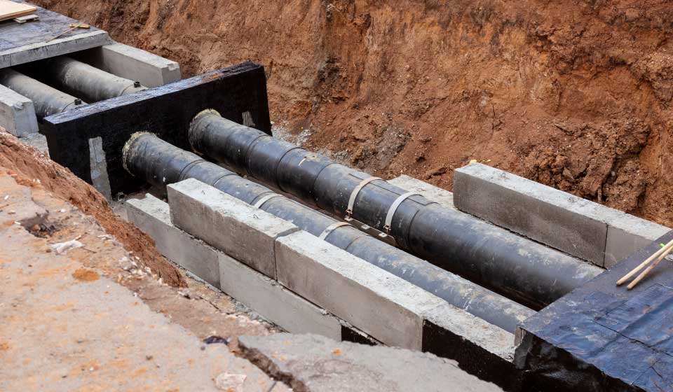 Tubo del gas con un cantiere sullo sfondo