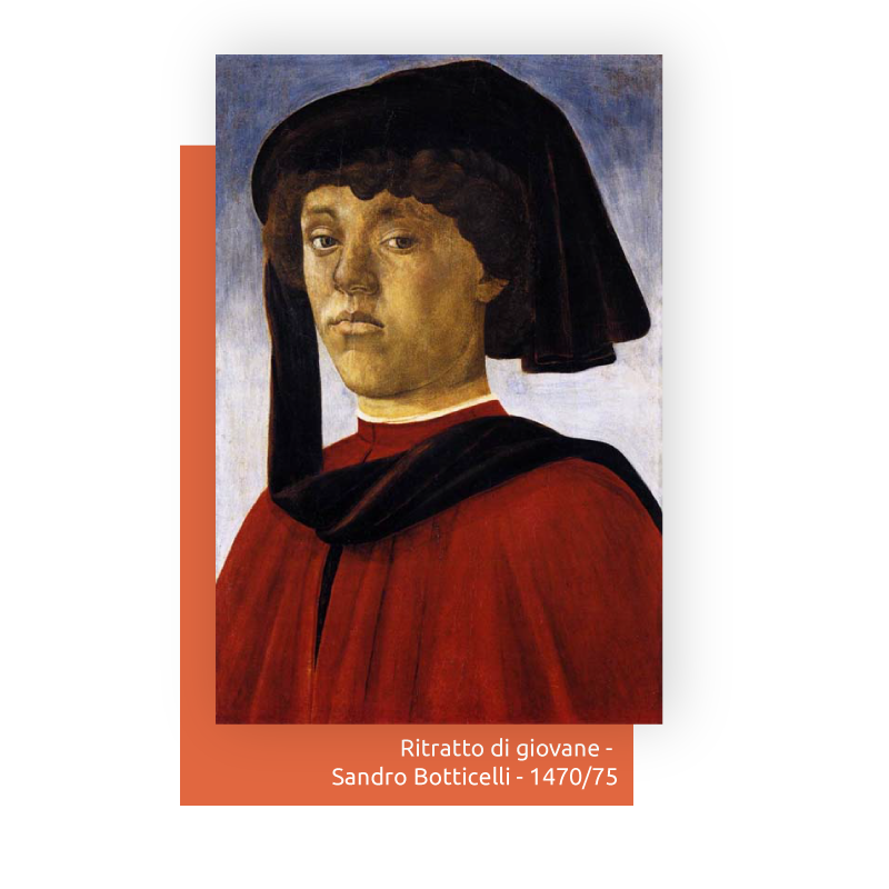 Ritratto di giovane di Sandro Botticelli, raffigurante un giovane con cappello a fascia ed una tunica rossa